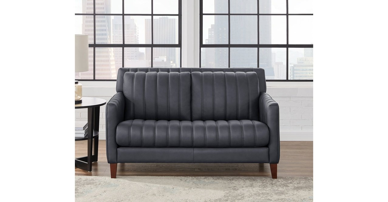 Ennis Leather Sofa Collection, Midnight Gray