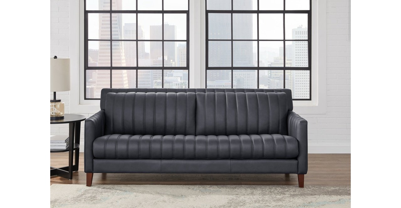 Ennis Leather Sofa Collection, Midnight Gray