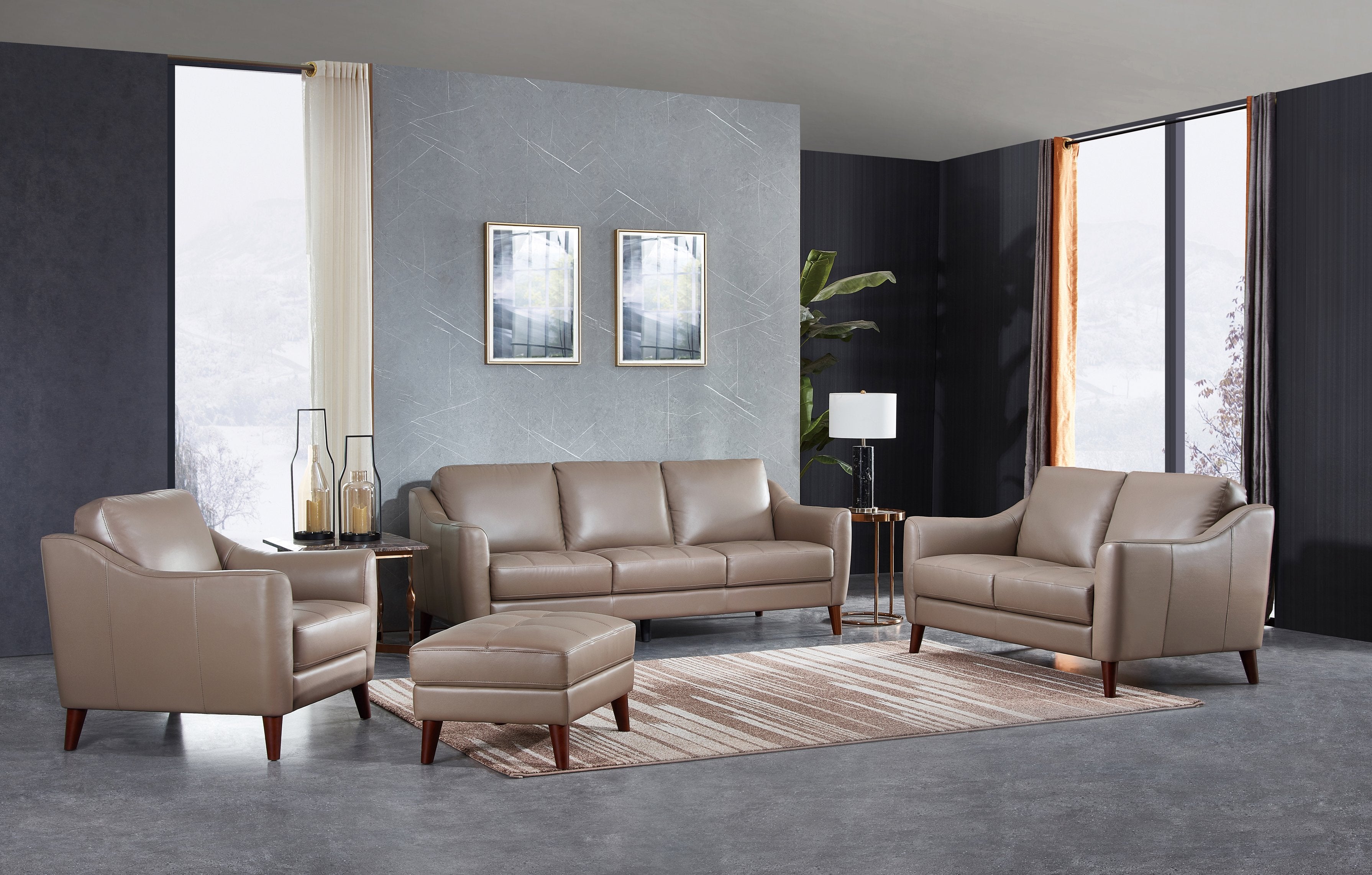 Ersa Leather Sofa Collection, Taupe Brown