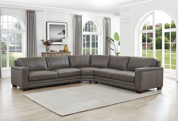 Alice Leather Sectional, Gray