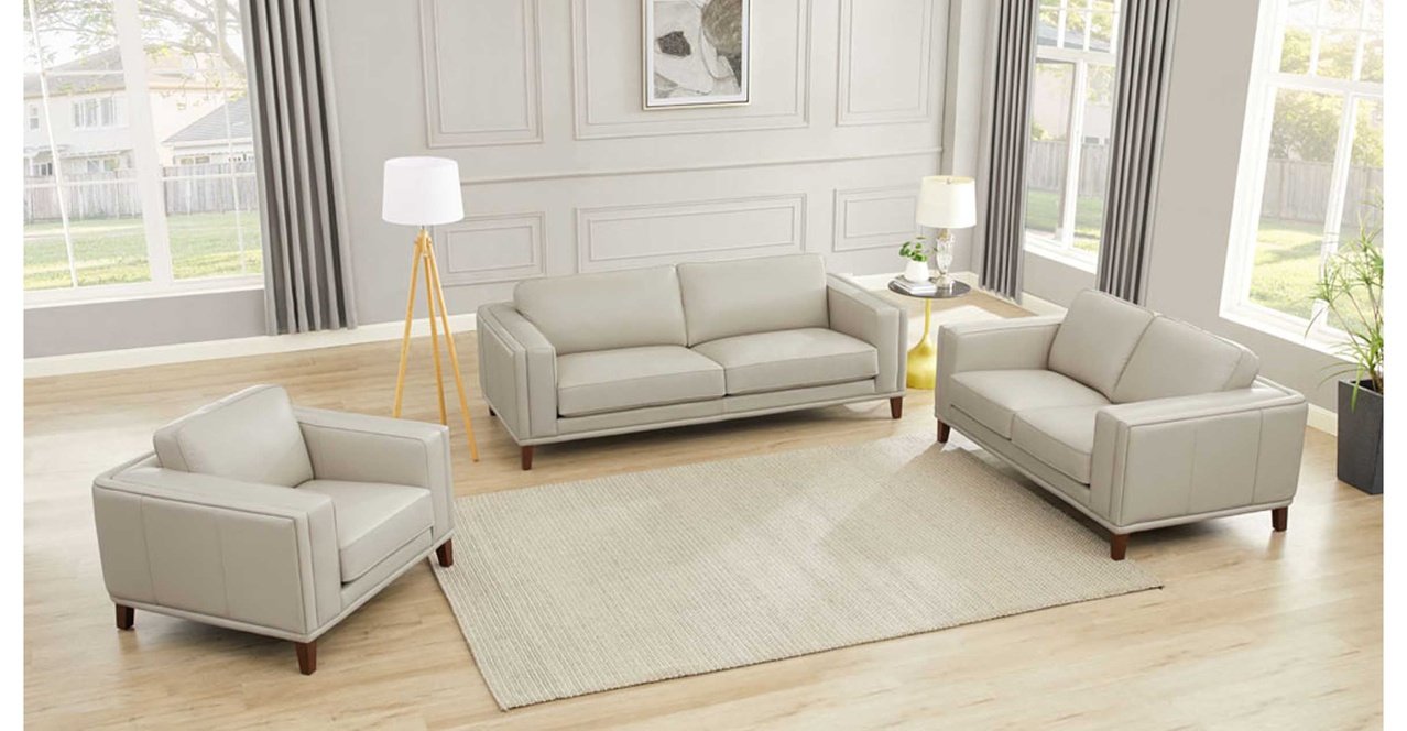 Lyon Leather Sofa Collection, Vanilla White