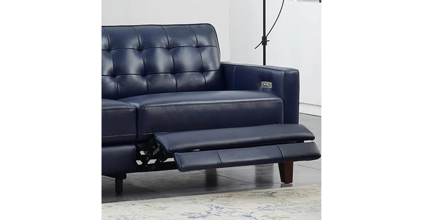 Aiden Power Leather Sofa Collection, Navy